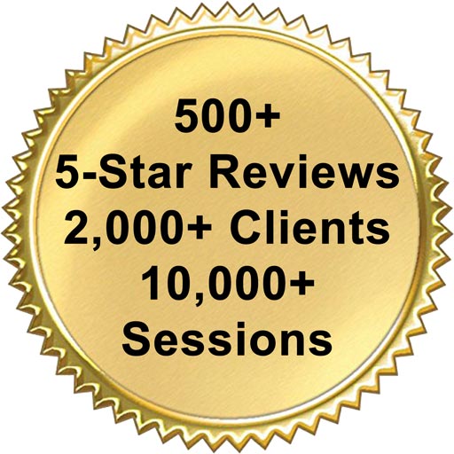 Gold Seal 500 5-Star Reviews 2,000 Clients 10,000 Sessions